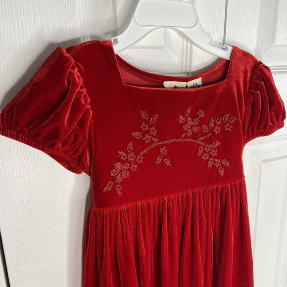 VTG Girls Velour Red Dress Size 4 Christmas Valentines Soft Slip On Short Sleeve - Picture 4 of 8